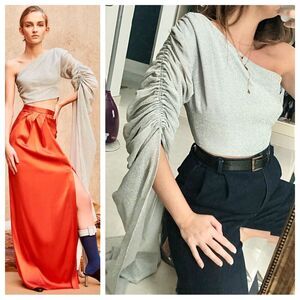 Zena Presley One Shoulder Crop Top Shimmery Metallic Silver M